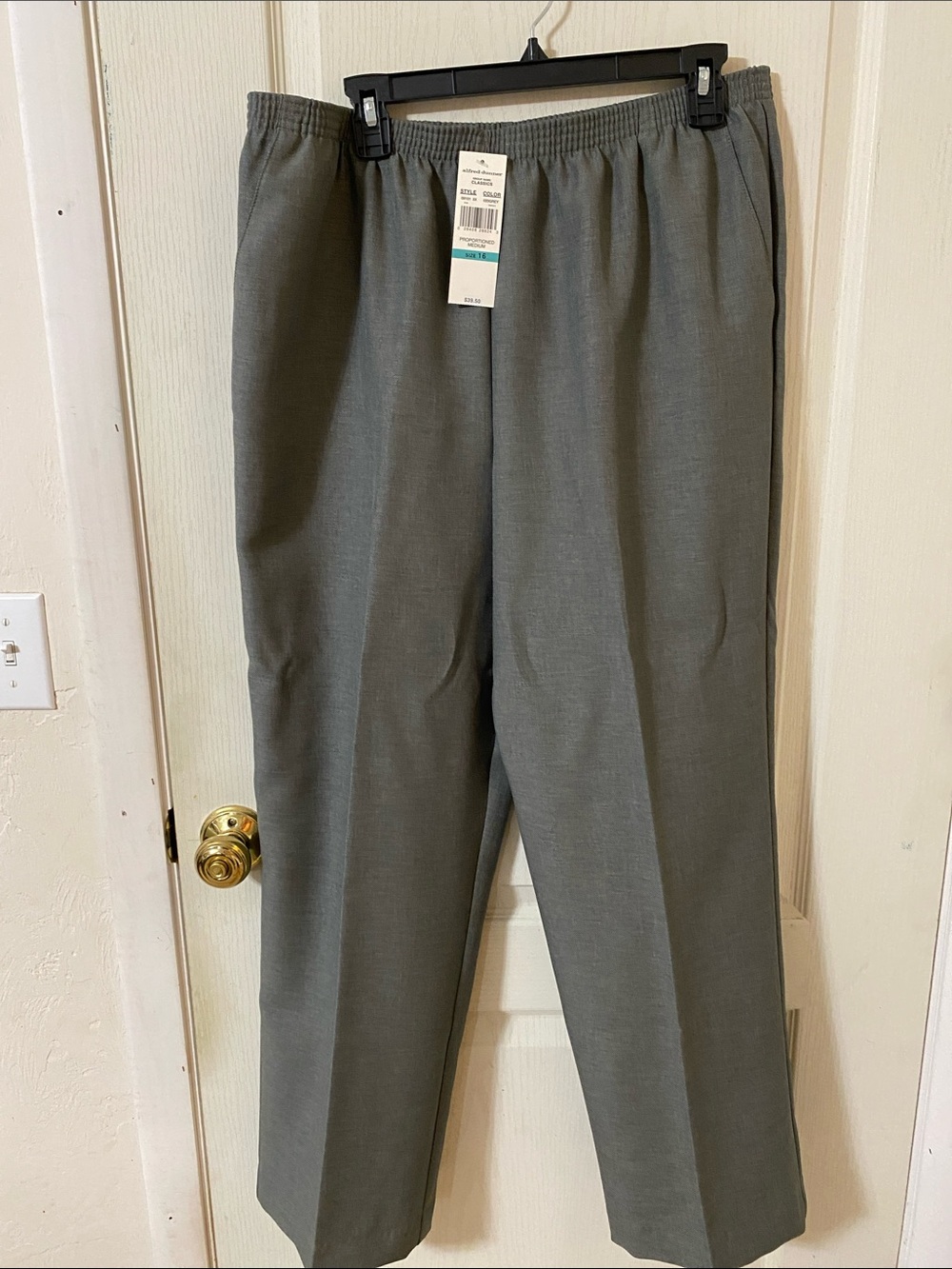 Womens Elastic-Waist Straight Leg Pants - Gray Alfred Dunner 16 NWT